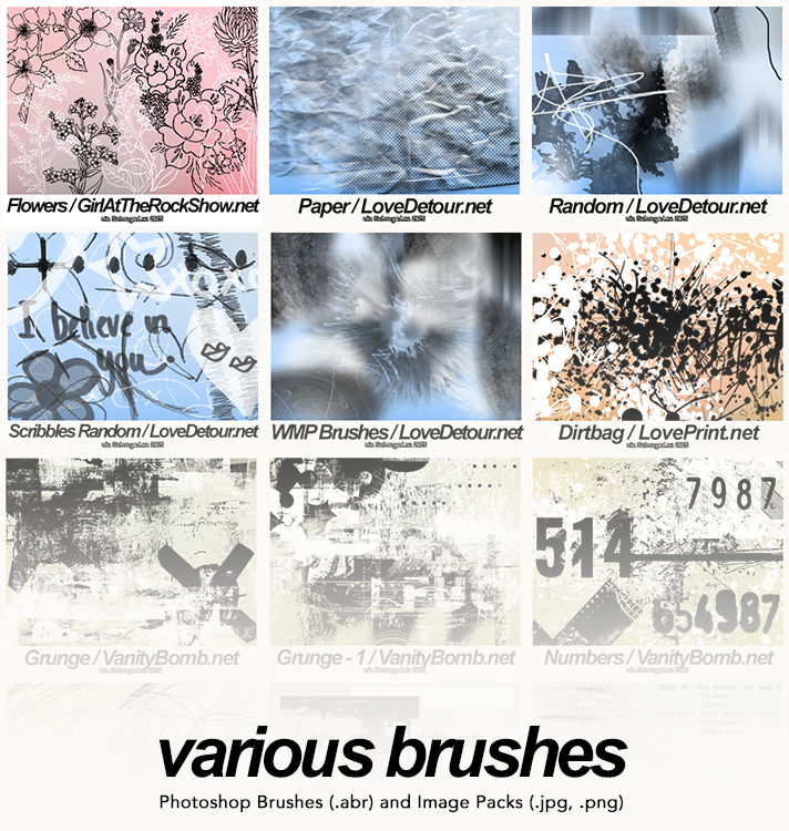 Various Brushes - Photoshop (.abr) and Image Pack (.jpg, .png)